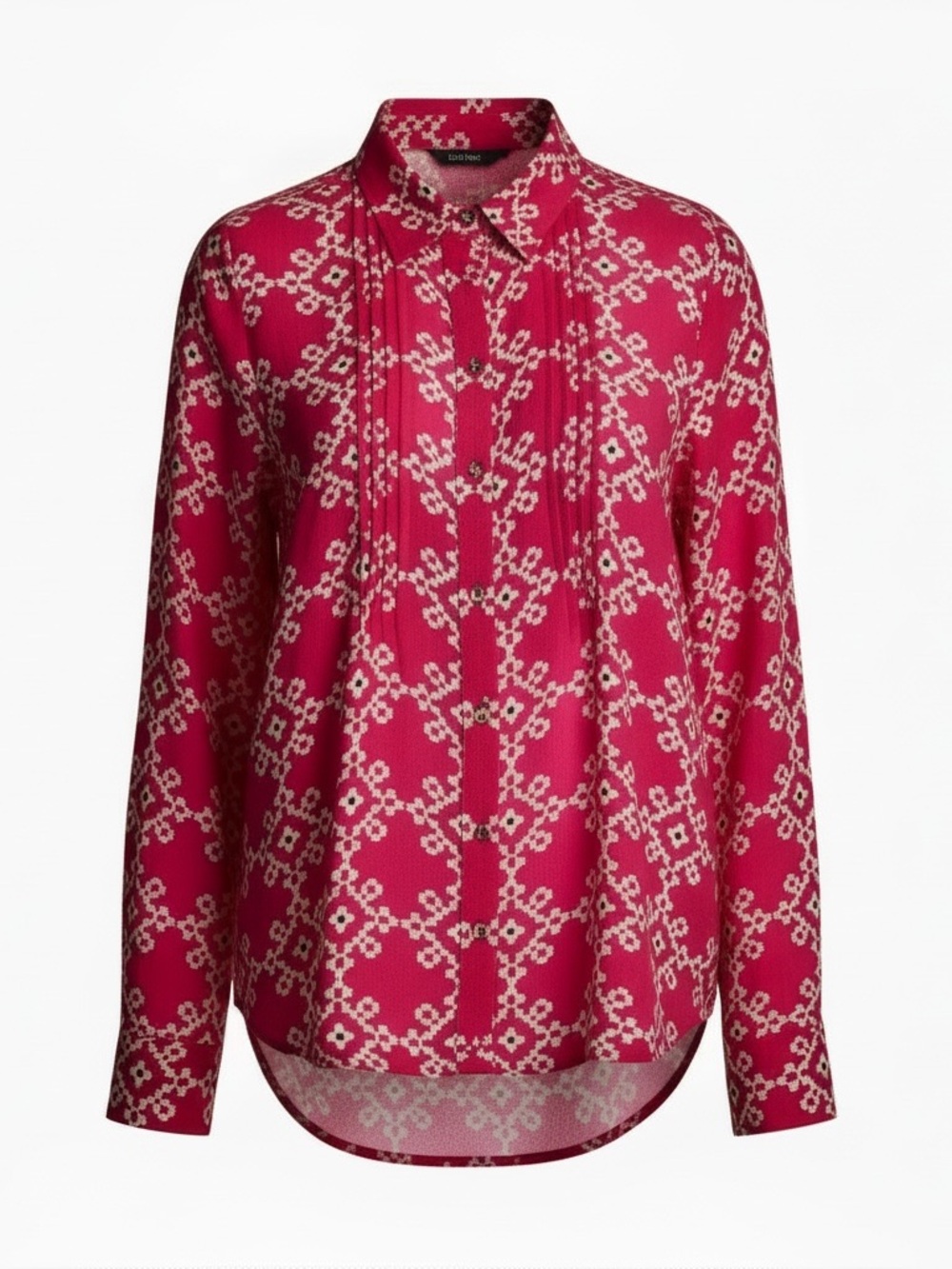 Maeve Fuchsia Pink Printed Button-Down Blouse. Oversized XS